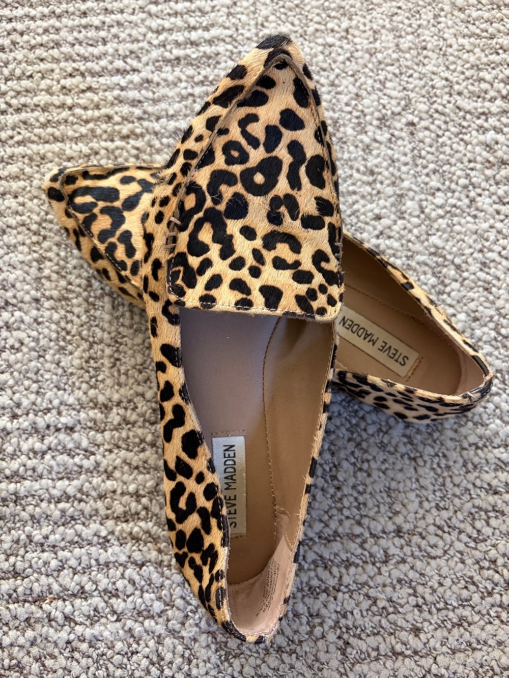 Steve Madden Leopard Print Pointed Flats - Black & Tan